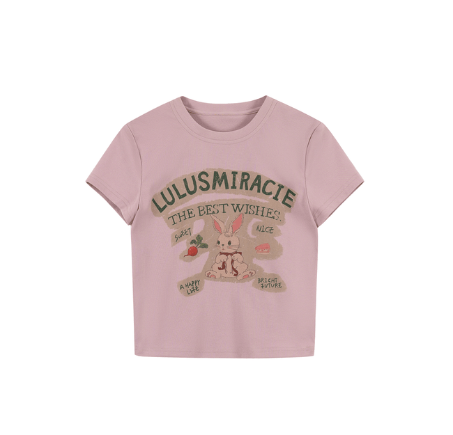 “Best Wishes Bunny” Graphic Fitted Crop Tee - COPPING THREADS - LulusMiracle Hover Image