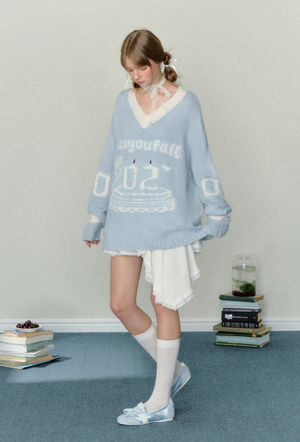 Birthday Cake Candle Intarsia Knit Sweater - COPPING THREADS - AYF