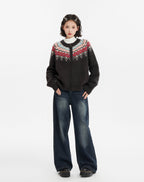 Black Fair Isle Pattern Knit Cardigan - COPPING THREADS - CT Select