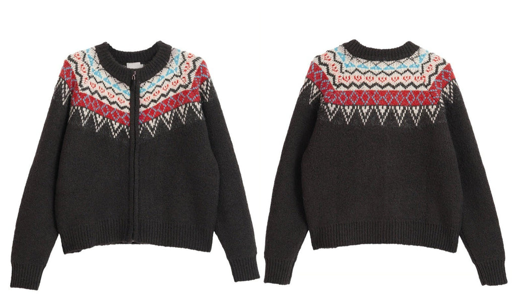 Black Fair Isle Pattern Knit Cardigan - COPPING THREADS - CT Select