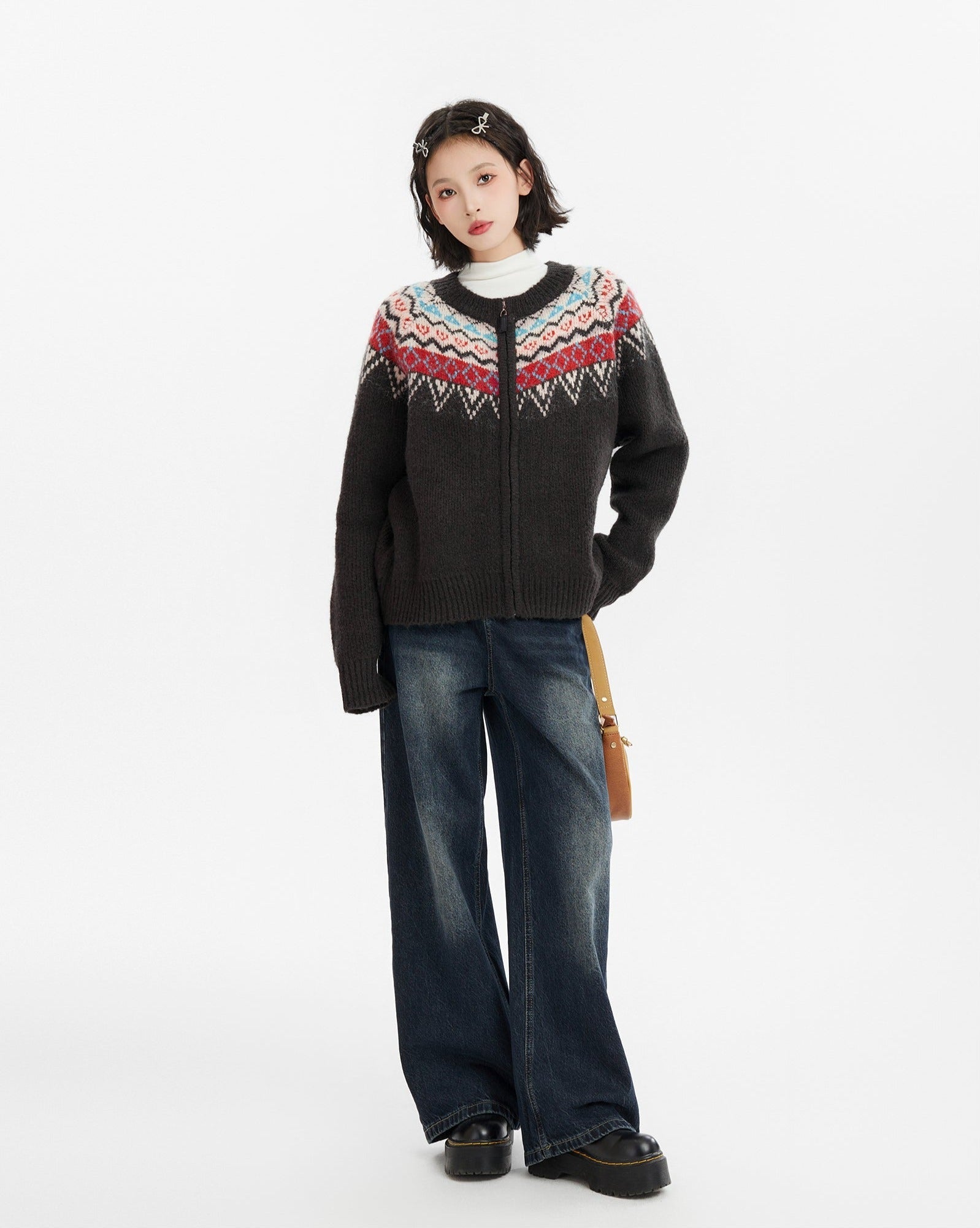 Black Fair Isle Pattern Knit Cardigan - COPPING THREADS - CT Select
