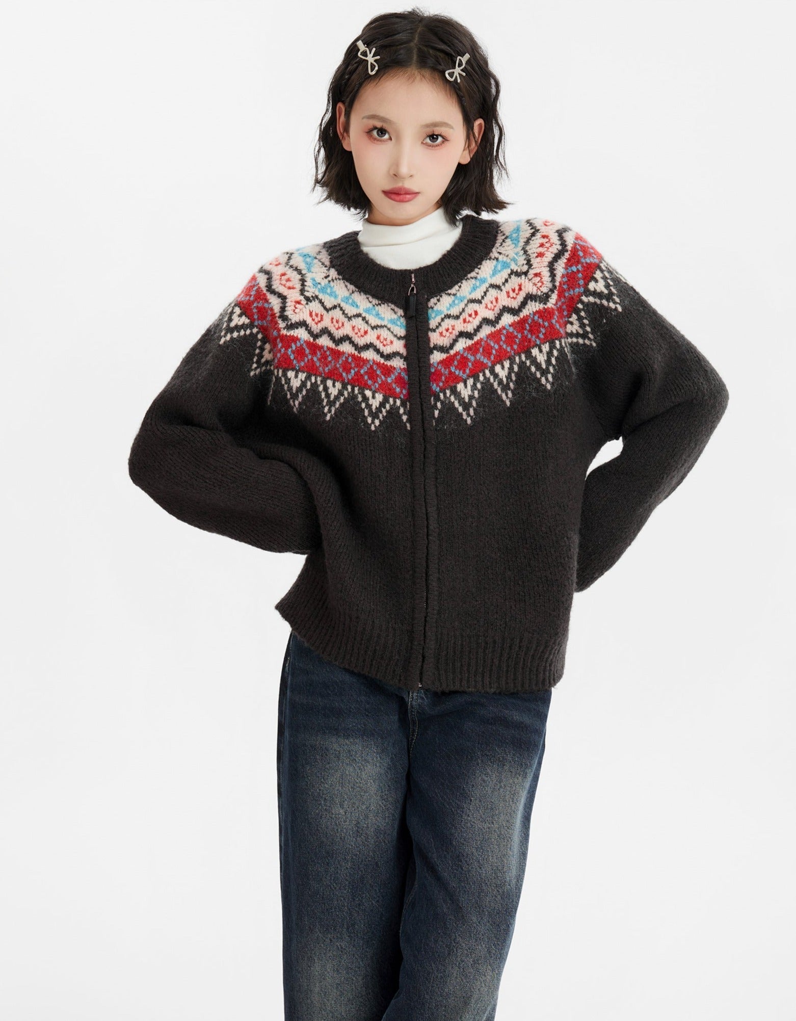 Black Fair Isle Pattern Knit Cardigan - COPPING THREADS - CT Select