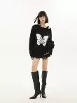 Black Off - Shoulder Butterfly Print Sweater - COPPING THREADS - CT Select