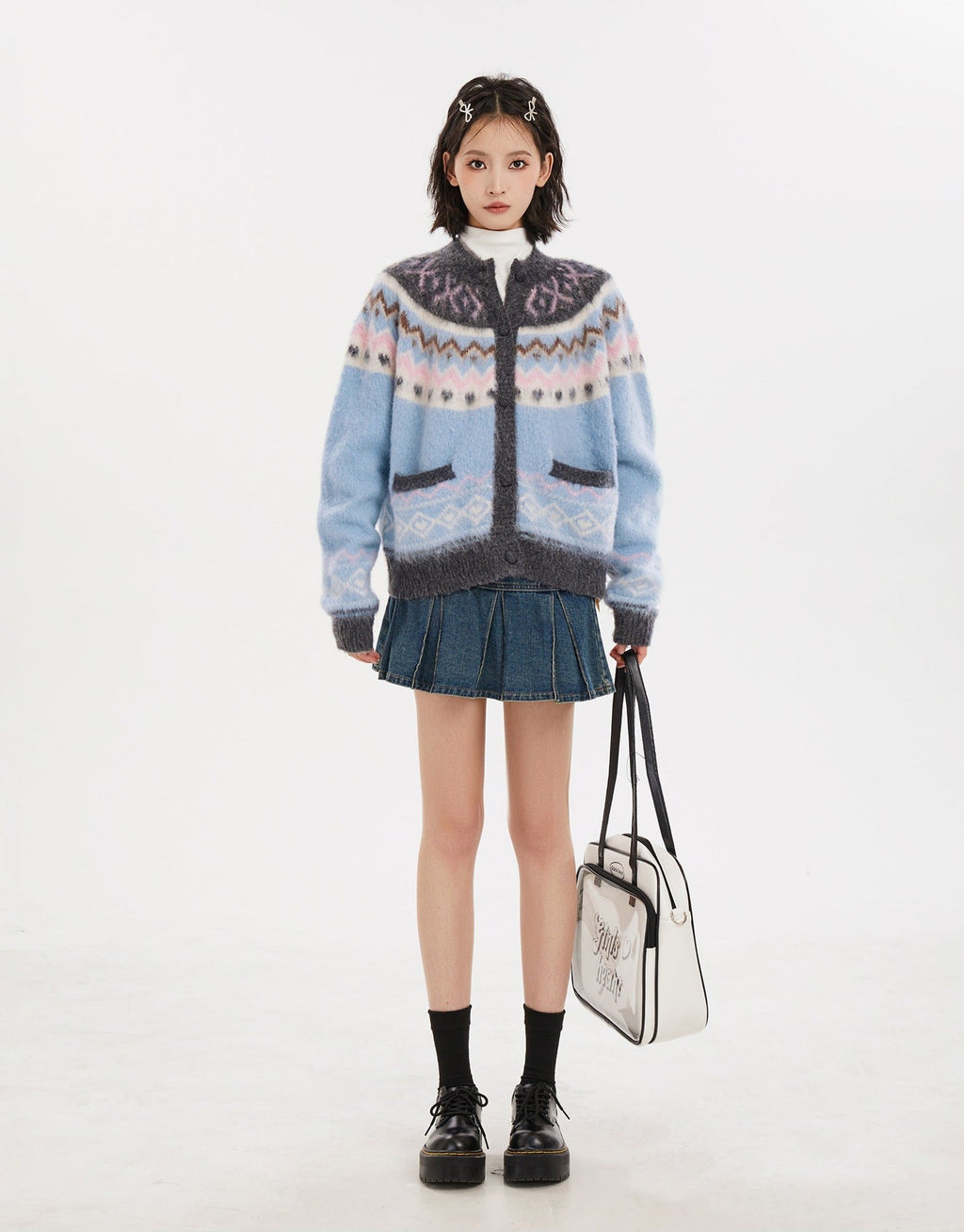 Blue Fair Isle Zip - Up Knit Cardigan Sweater - COPPING THREADS - CT Select