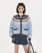 Blue Fair Isle Zip - Up Knit Cardigan Sweater - COPPING THREADS - CT Select