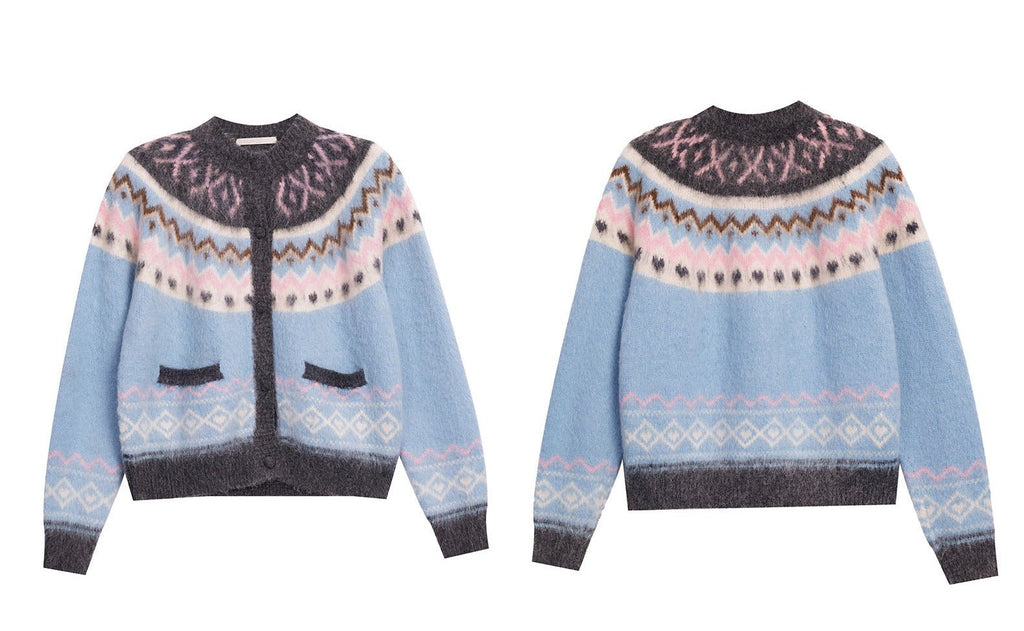 Blue Fair Isle Zip - Up Knit Cardigan Sweater - COPPING THREADS - CT Select