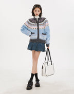 Blue Fair Isle Zip - Up Knit Cardigan Sweater - COPPING THREADS - CT Select