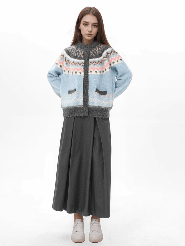 Blaue Strickjacke mit Fair-Isle-Muster im Vintage-Stil Main Image