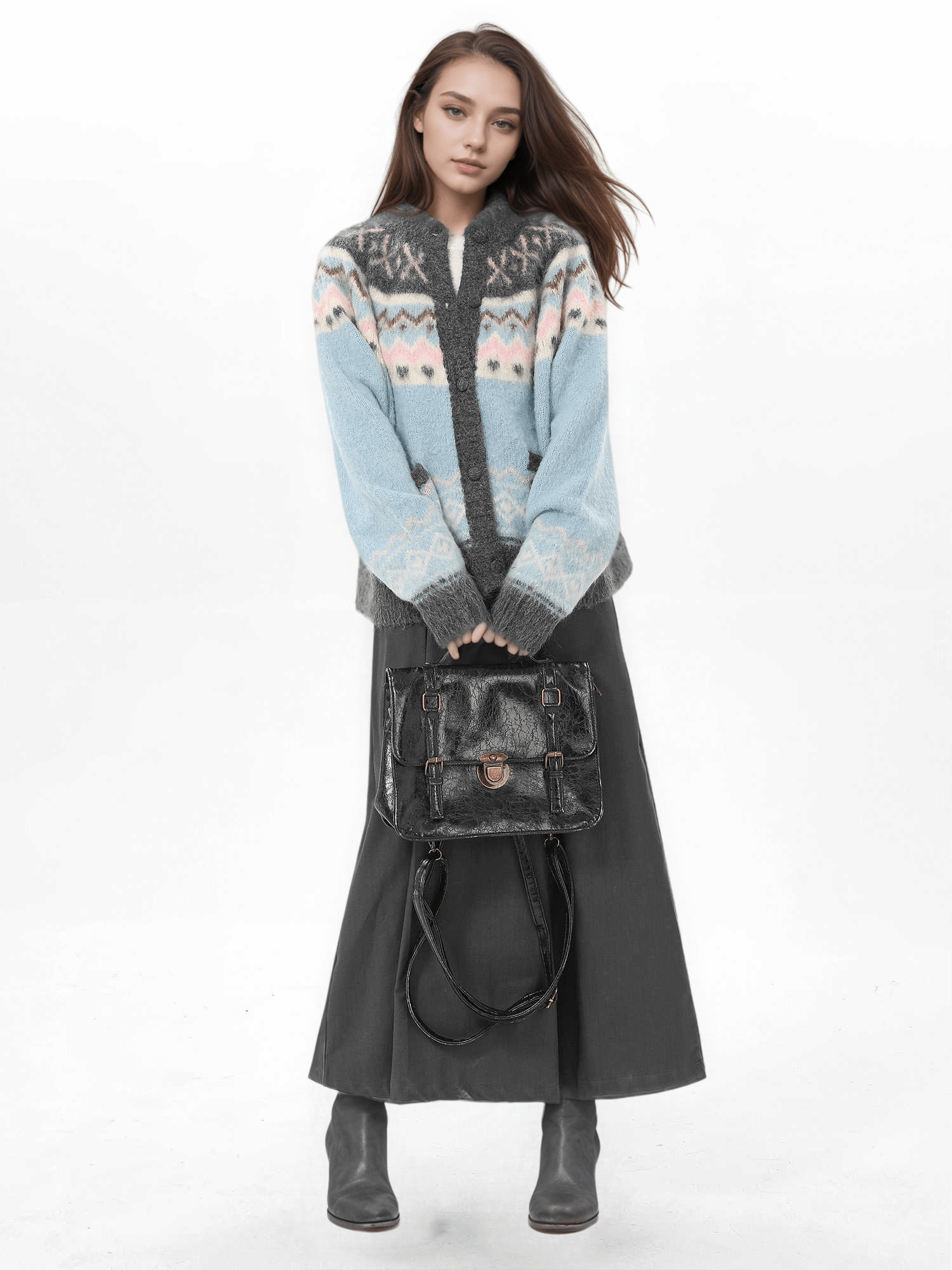 Blue Vintage Fair Isle Pattern Knit Cardigan - COPPING THREADS - CHICISLAND