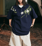 Botanical Embroidered Waffle Knit Polo Shirt - COPPING THREADS - Harsh and Cruel