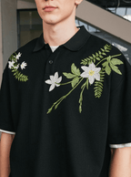 Botanical Embroidered Waffle Knit Polo Shirt - COPPING THREADS - Harsh and Cruel