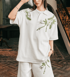 Botanical Embroidered Waffle Knit Polo Shirt - COPPING THREADS - Harsh and Cruel