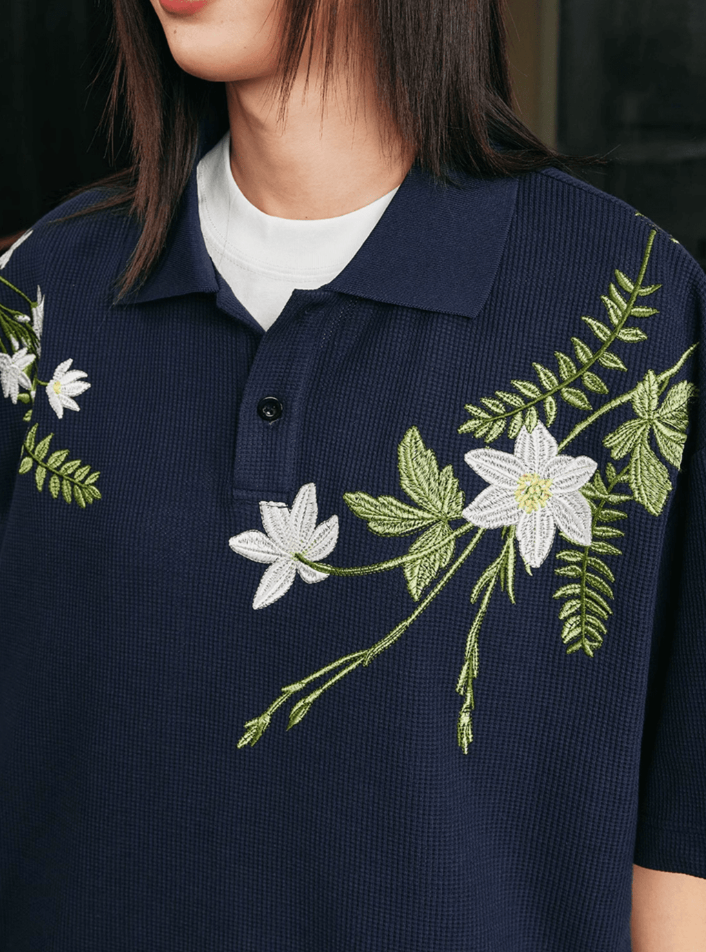 Botanical Embroidered Waffle Knit Polo Shirt - COPPING THREADS - Harsh and Cruel