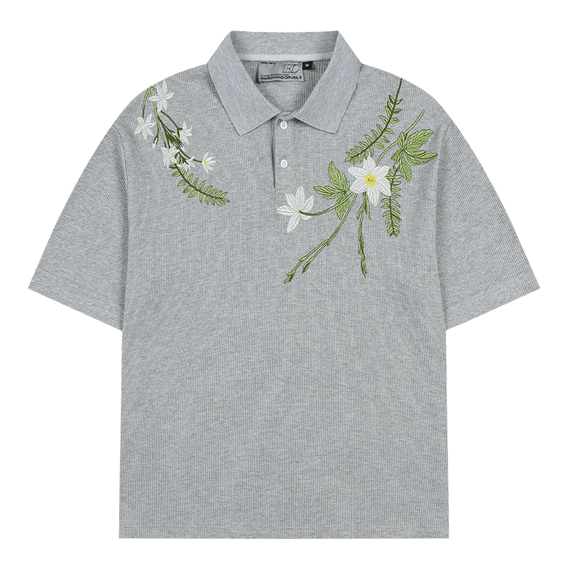 Botanical Embroidered Waffle Knit Polo Shirt - COPPING THREADS - Harsh and Cruel