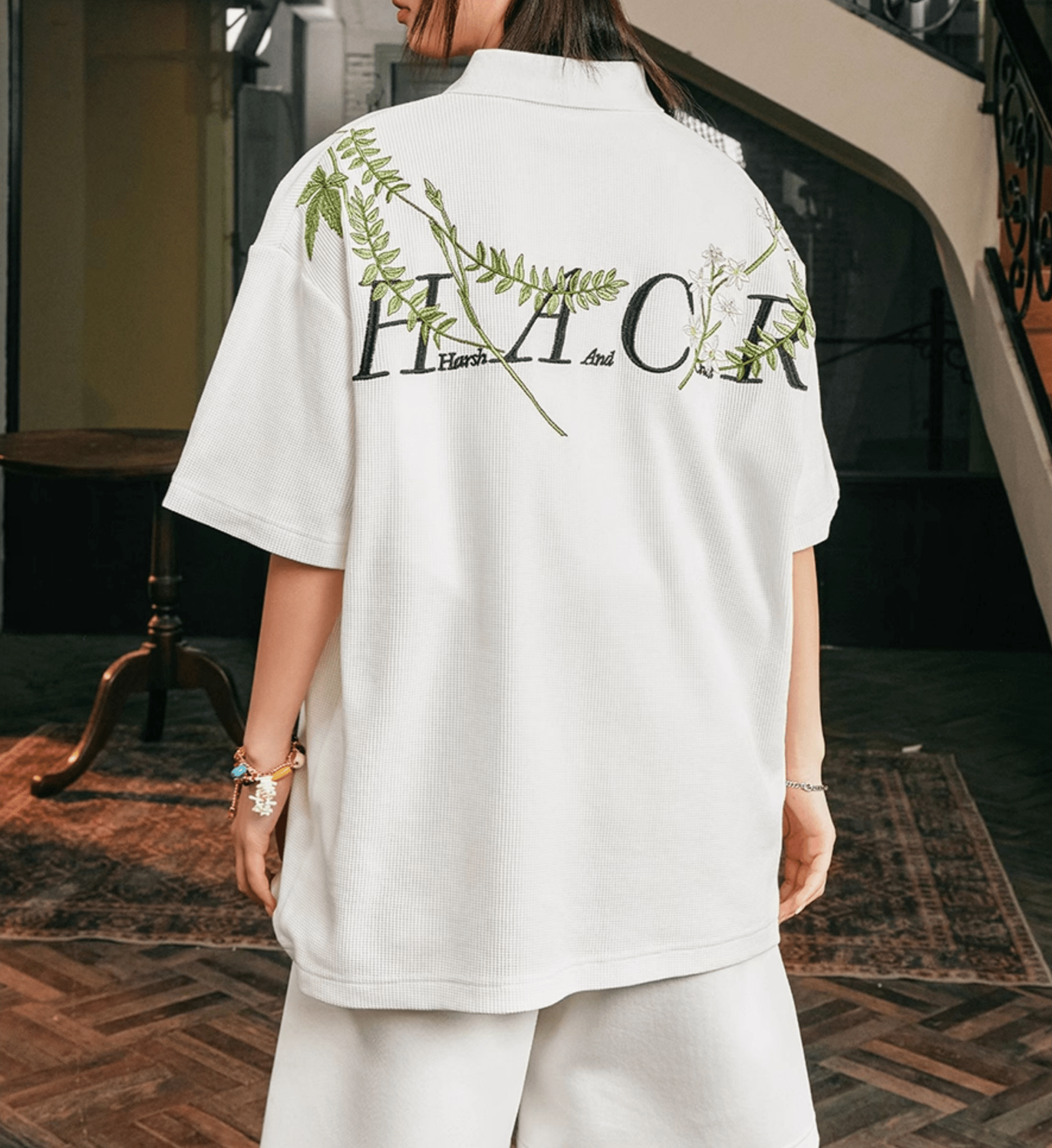 Botanical Embroidered Waffle Knit Polo Shirt - COPPING THREADS - Harsh and Cruel