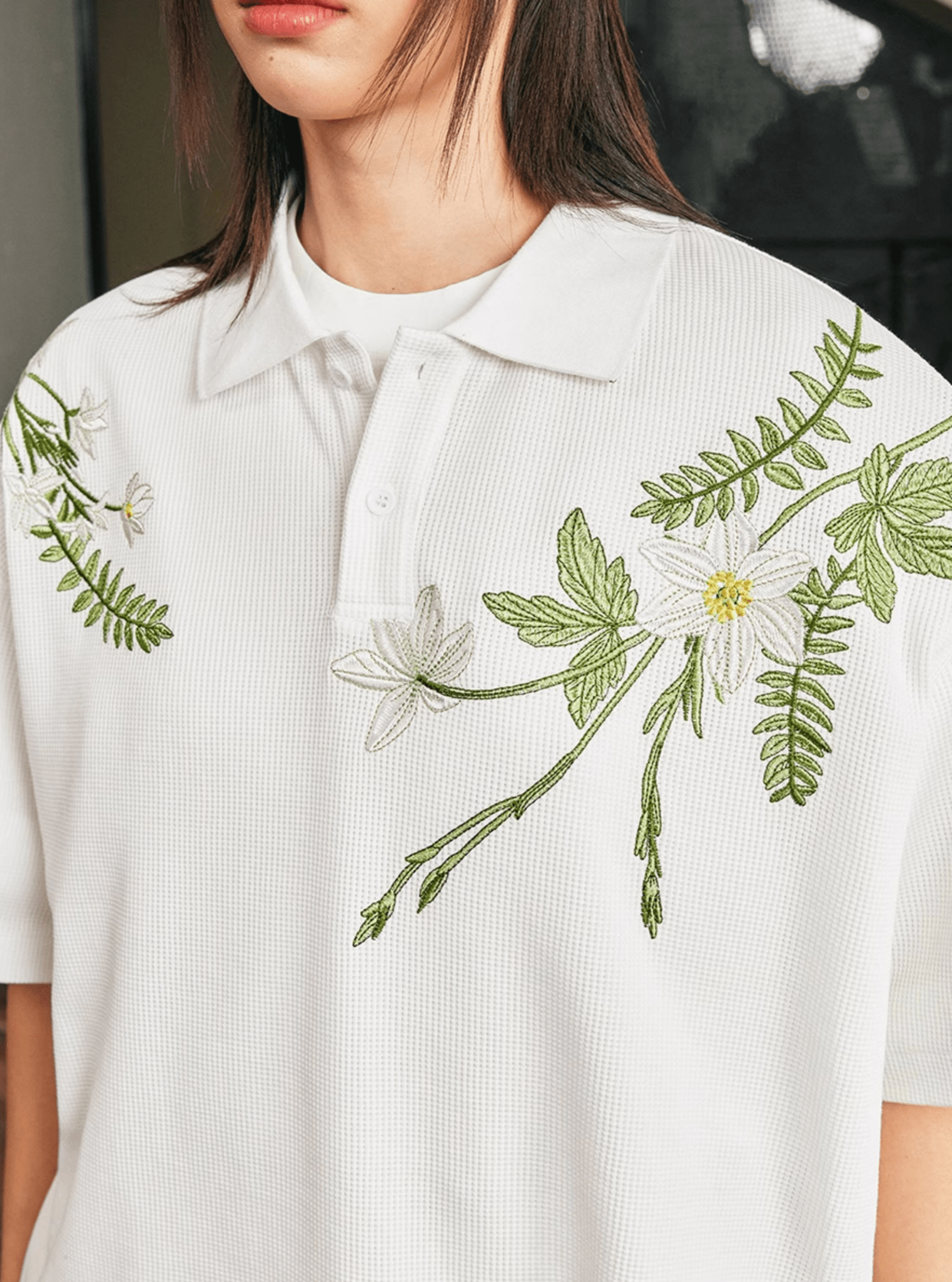 Botanical Embroidered Waffle Knit Polo Shirt - COPPING THREADS - Harsh and Cruel