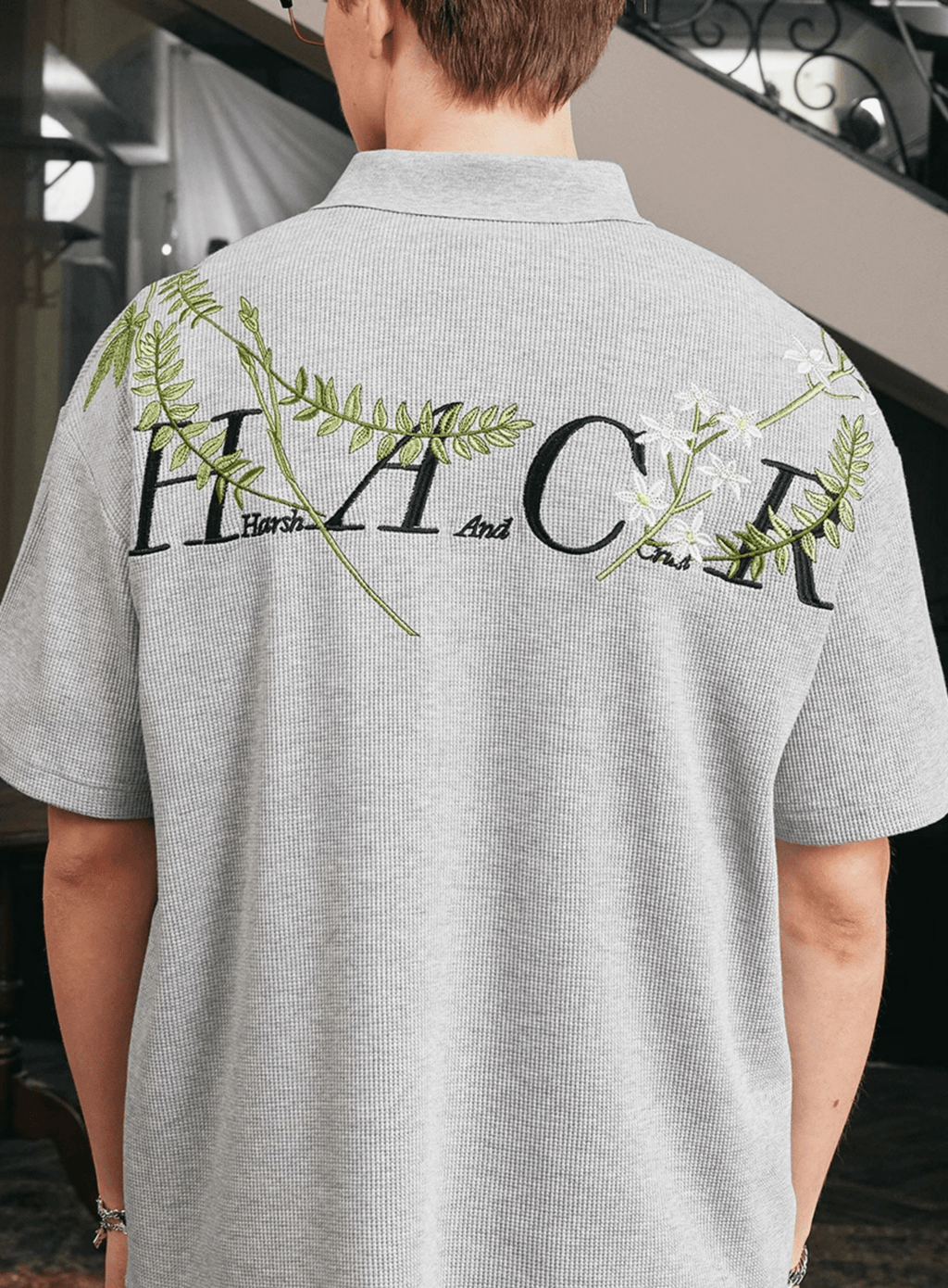 Botanical Embroidered Waffle Knit Polo Shirt - COPPING THREADS - Harsh and Cruel