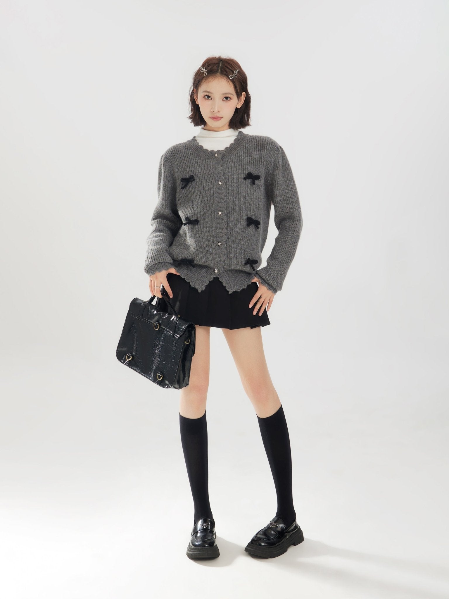 Bow Accent Cardigan Knit Sweater - COPPING THREADS - CT Select