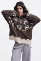 Bow & Bird Jacquard Fair Isle Zip Fuzzy Sweater - COPPING THREADS - CHICISLAND