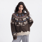 Bow & Bird Jacquard Fair Isle Zip Fuzzy Sweater - COPPING THREADS - CHICISLAND
