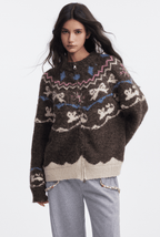 Bow & Bird Jacquard Fair Isle Zip Fuzzy Sweater - COPPING THREADS - CHICISLAND