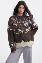 Bow & Bird Jacquard Fair Isle Zip Fuzzy Sweater - COPPING THREADS - CHICISLAND