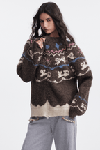 Bow & Bird Jacquard Fair Isle Zip Fuzzy Sweater - COPPING THREADS - CHICISLAND