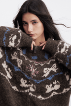 Bow & Bird Jacquard Fair Isle Zip Fuzzy Sweater - COPPING THREADS - CHICISLAND