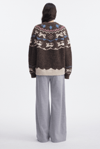 Bow & Bird Jacquard Fair Isle Zip Fuzzy Sweater - COPPING THREADS - CHICISLAND