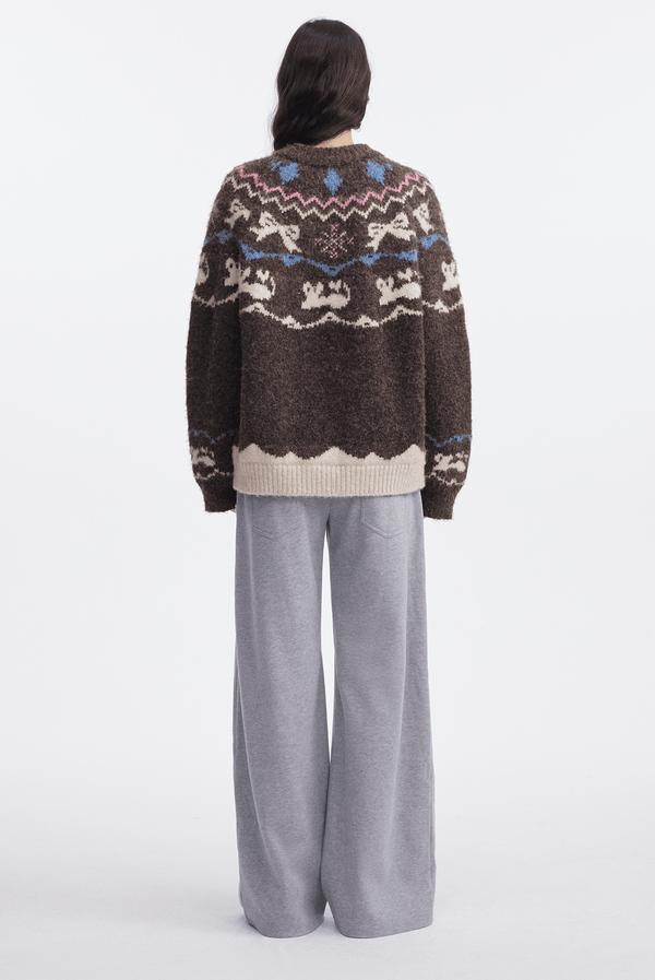 Bow & Bird Jacquard Fair Isle Zip Fuzzy Sweater - COPPING THREADS - CHICISLAND