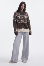 Bow & Bird Jacquard Fair Isle Zip Fuzzy Sweater - COPPING THREADS - CHICISLAND