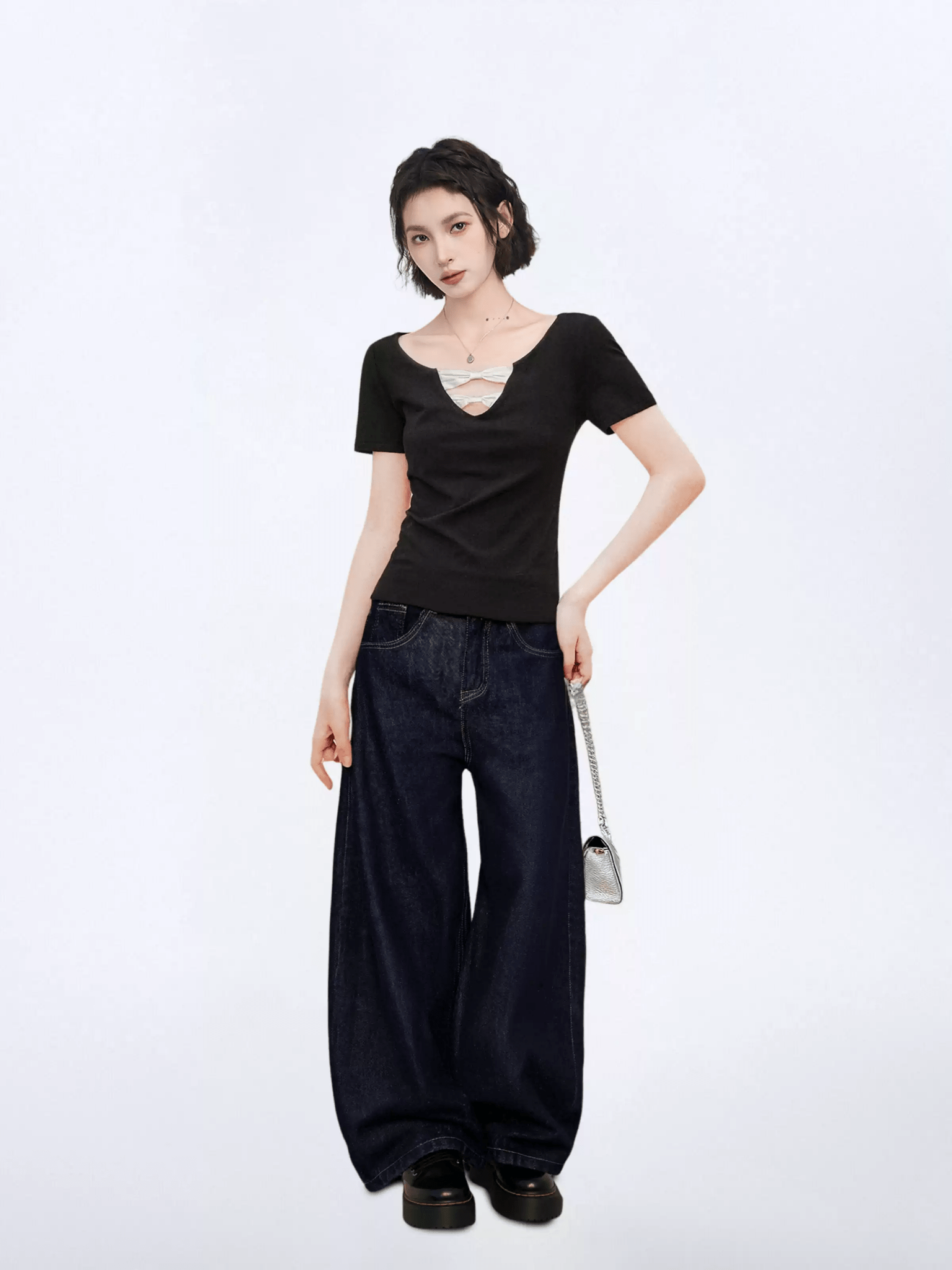 Bow Cutout V - Neck Fitted Tee - COPPING THREADS - CT Select