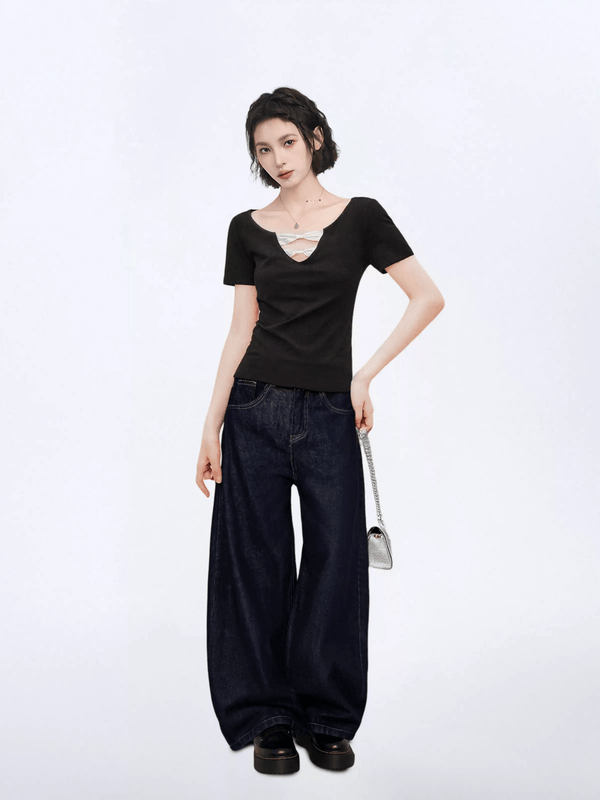 Bow Cutout V - Neck Fitted Tee - COPPING THREADS - CT Select