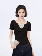 Bow Cutout V - Neck Fitted Tee - COPPING THREADS - CT Select