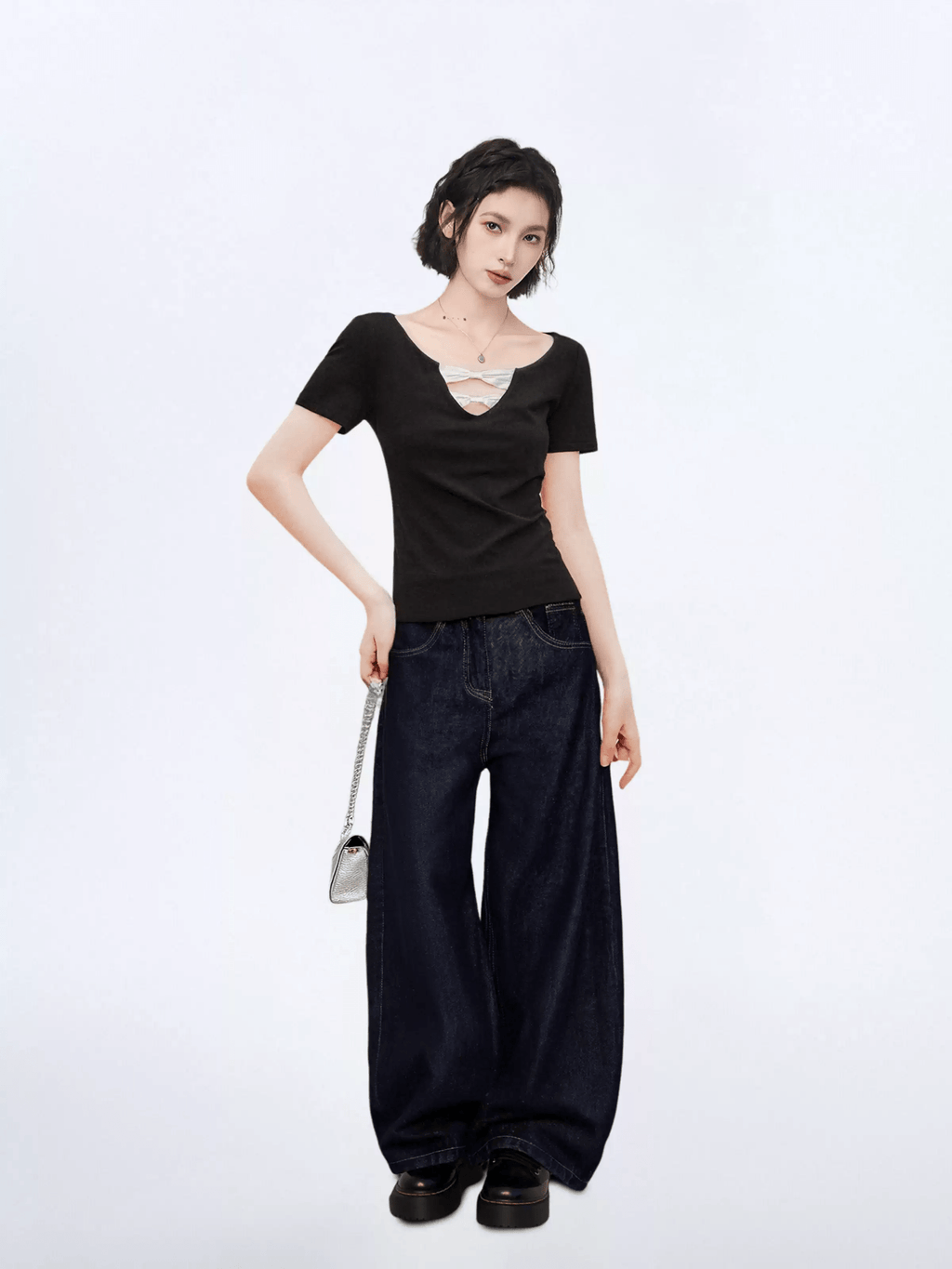 Bow Cutout V - Neck Fitted Tee - COPPING THREADS - CT Select