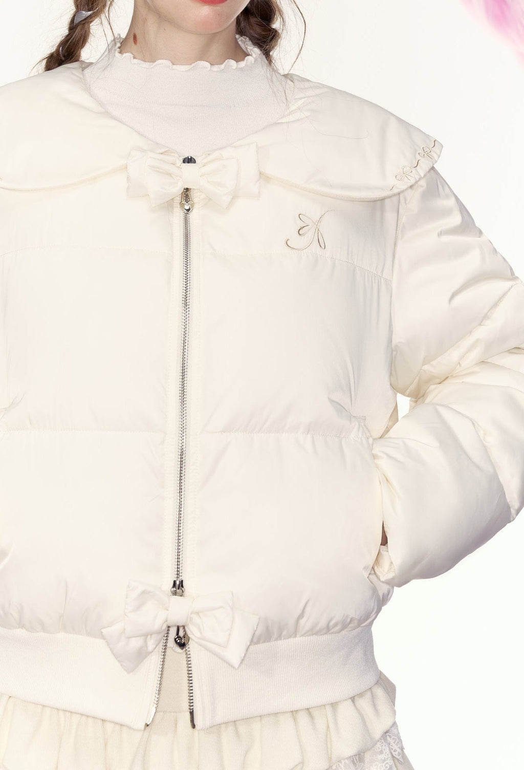 Bow Double Zipper Short Puffer Jacket - COPPING THREADS - AYF
