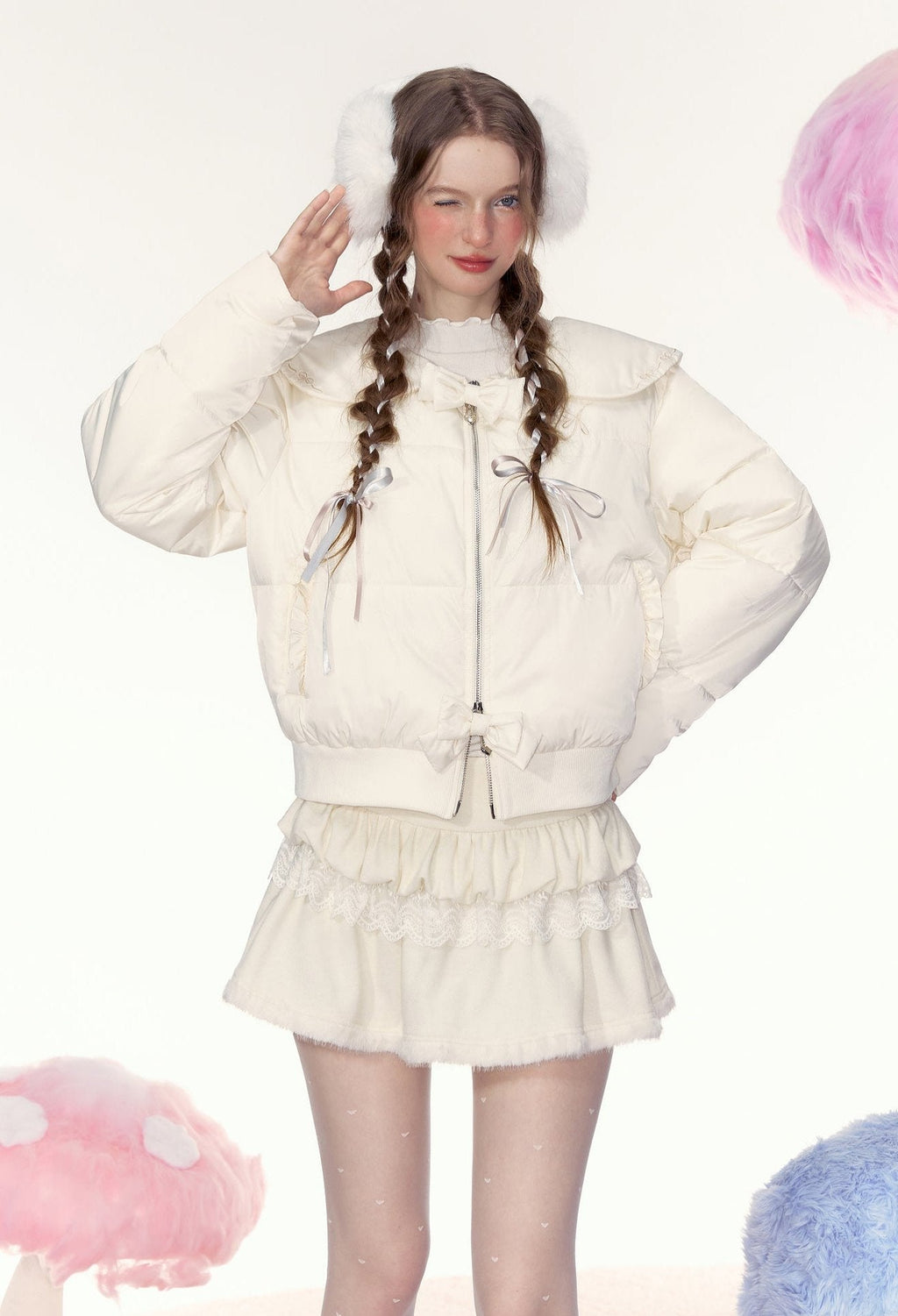 Bow Double Zipper Short Puffer Jacket - COPPING THREADS - AYF