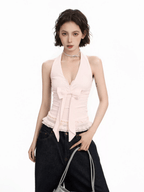 Bow Halter Lace Trim Tank Top - COPPING THREADS - CT Select