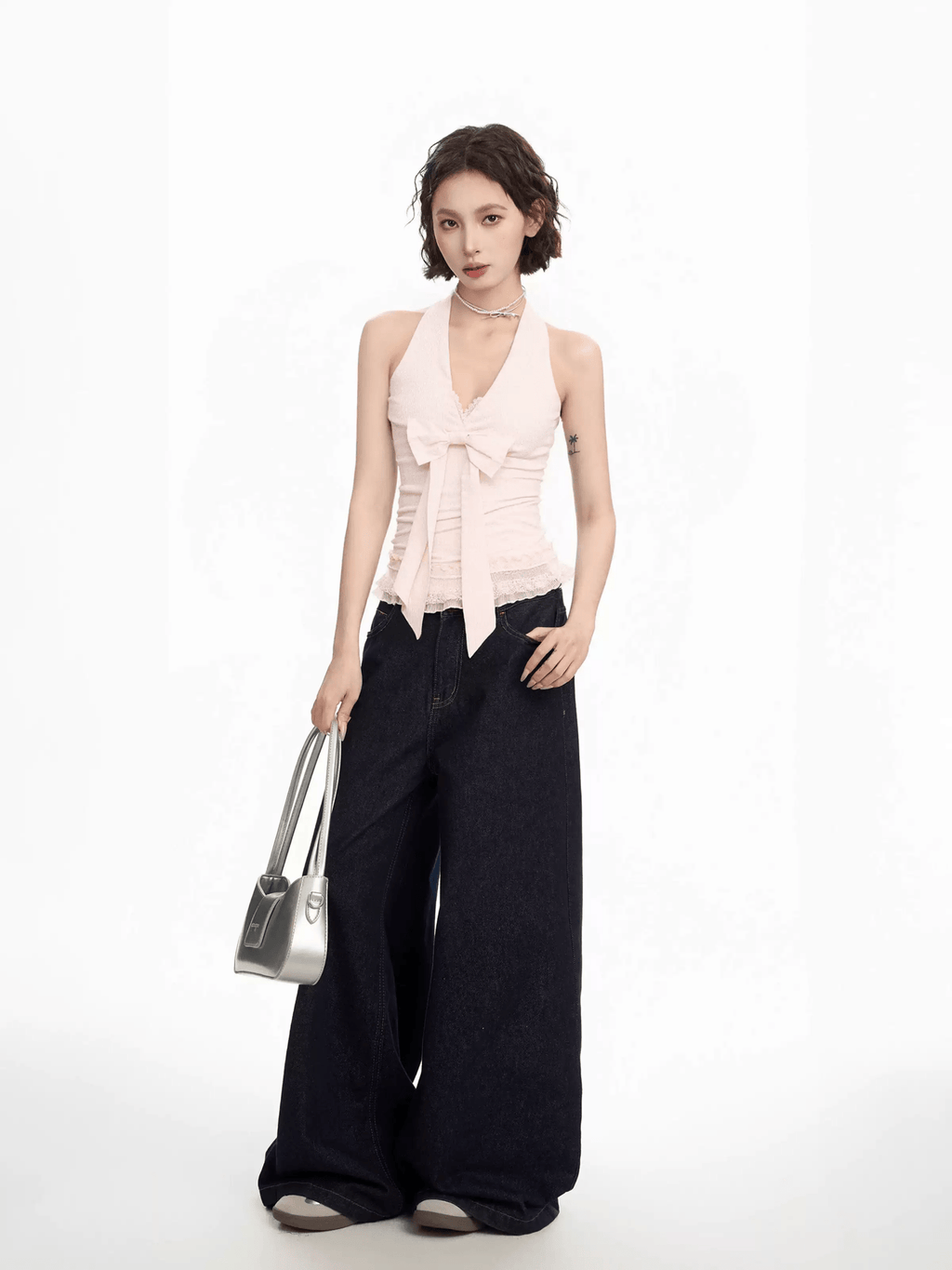 Bow Halter Lace Trim Tank Top - COPPING THREADS - CT Select