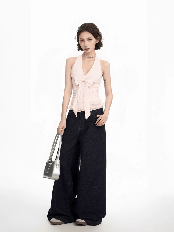 Bow Halter Lace Trim Tank Top - COPPING THREADS - CT Select
