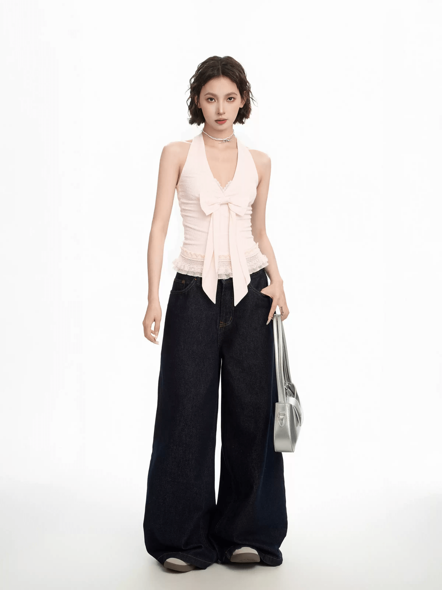 Bow Halter Lace Trim Tank Top - COPPING THREADS - CT Select