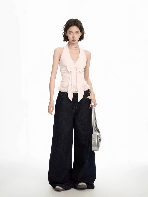 Bow Halter Lace Trim Tank Top - COPPING THREADS - CT Select