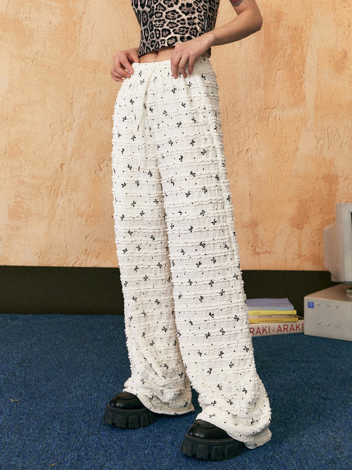 Bow Lace Trim Straight - Leg Pants - COPPING THREADS - CHICISLAND
