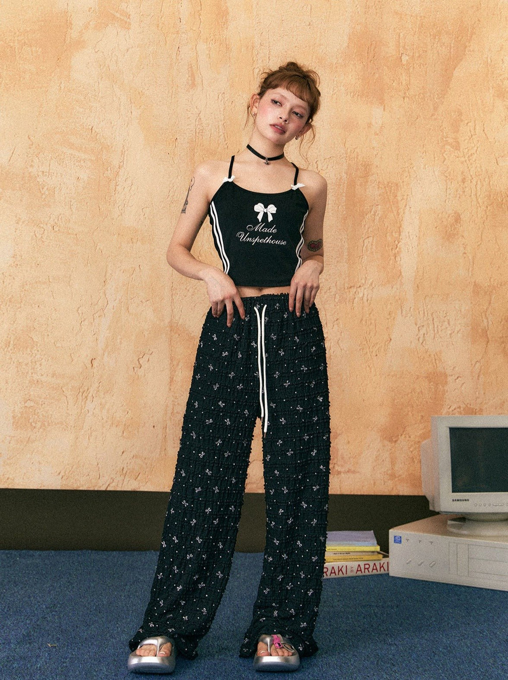 Bow Lace Trim Straight - Leg Pants - COPPING THREADS - CHICISLAND