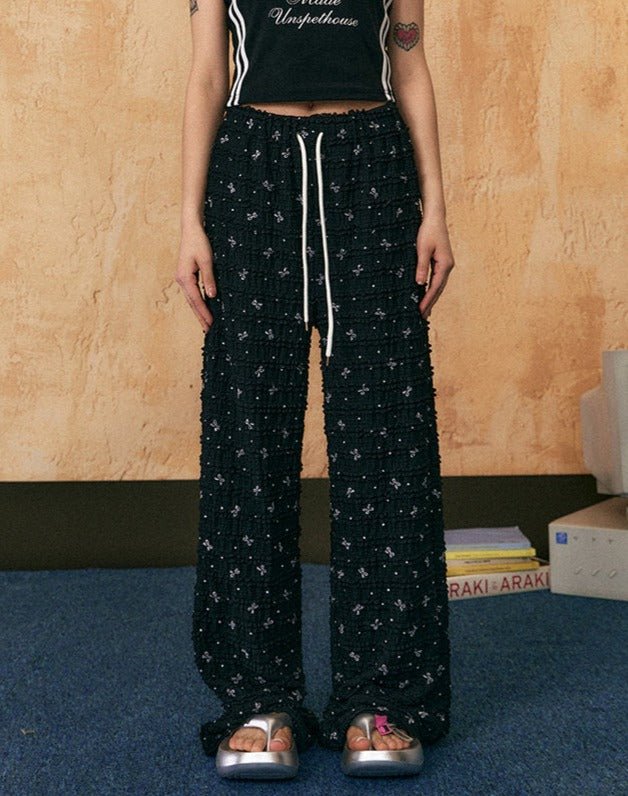 Bow Lace Trim Straight-Leg Pants Main Image