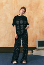 Bow Lace Trim Straight - Leg Pants - COPPING THREADS - CHICISLAND