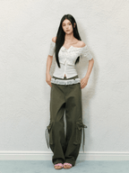 Bow Pockets Low - Rise Lace Trim Cargo Pants - COPPING THREADS - AGAM