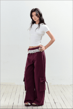 Bow Pockets Low - Rise Lace Trim Cargo Pants - COPPING THREADS - AGAM