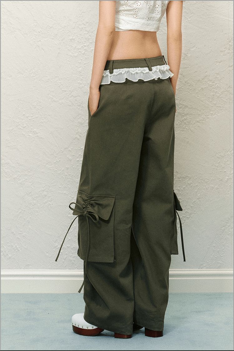 Bow Pockets Low - Rise Lace Trim Cargo Pants - COPPING THREADS - AGAM