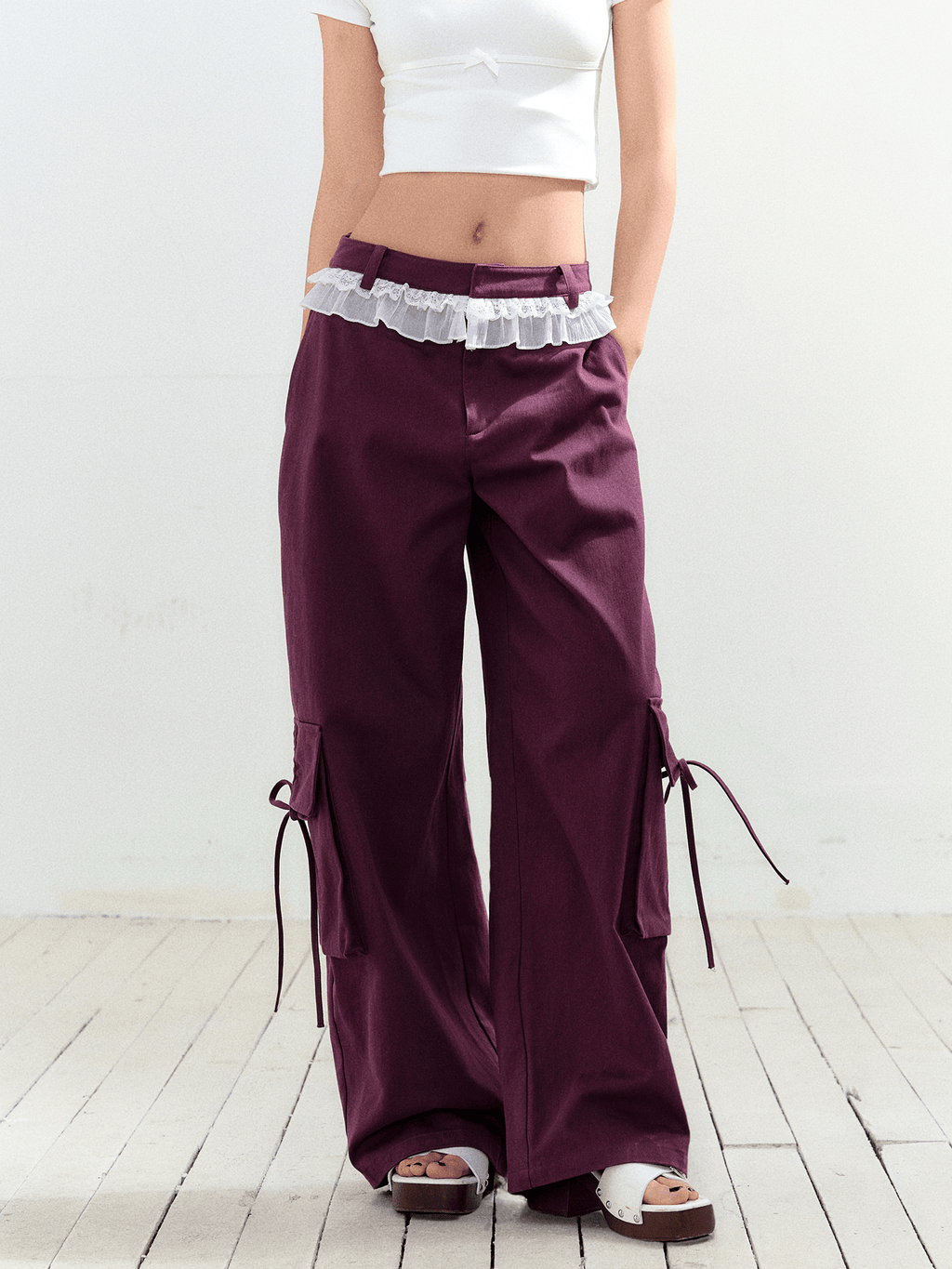 Bow Pockets Low - Rise Lace Trim Cargo Pants - COPPING THREADS - AGAM